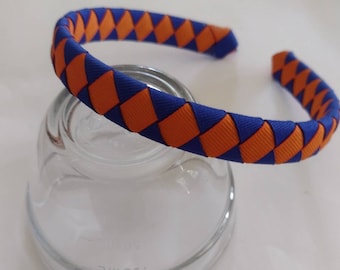 Orange and blue grosgrain ribbon woven diamond pattern headband university of Florida Gators colors