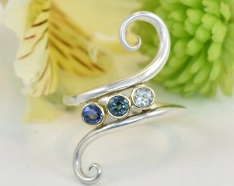 Sapphire sterling silver 925 and 18k 750 yellow gold ring, Hand forged 2 tone mixed metal ring, September birthstone ring, Gift for mom