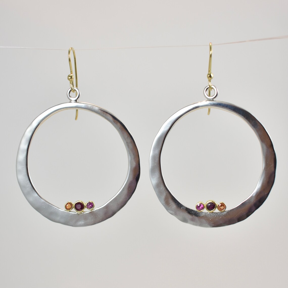 Forward facing gemstone hoop earrings Hand hammered sterling Etsy