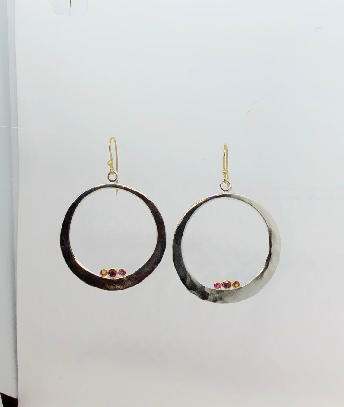 Forward facing gemstone hoop earrings Hand hammered sterling Etsy