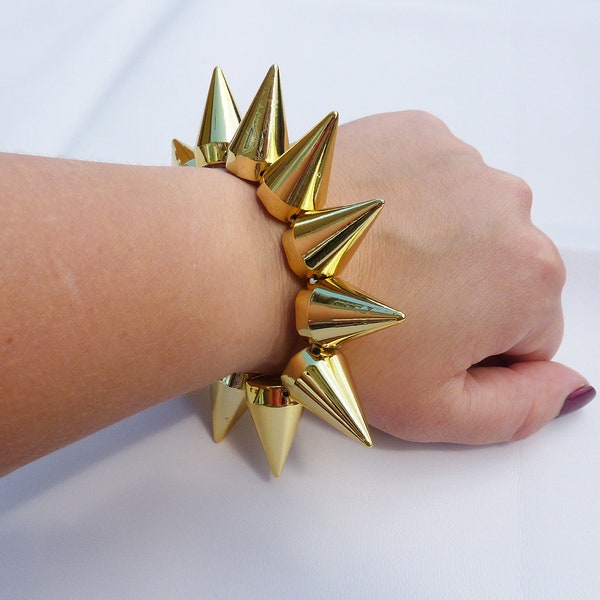 Gold Large Spike Studded Bracelet Jewellery Steampunk Punk Grunge