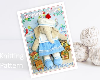 Knitting pattern for elephant, Debi Birkin Patterns, PDF digital download, toy knitting pattern, cotton rabbits, animal, hippo, knitted toys