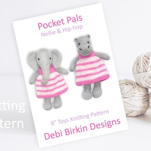 Knitting pattern for hippo elephant, Debi Birkin Patterns, PDF digital download, toy knitting pattern, cotton rabbits, animal, toys knitted