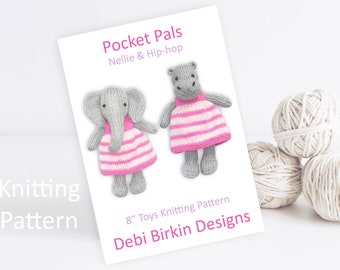 Knitting pattern for hippo elephant, Debi Birkin Patterns, PDF digital download, toy knitting pattern, cotton rabbits, animal, toys knitted