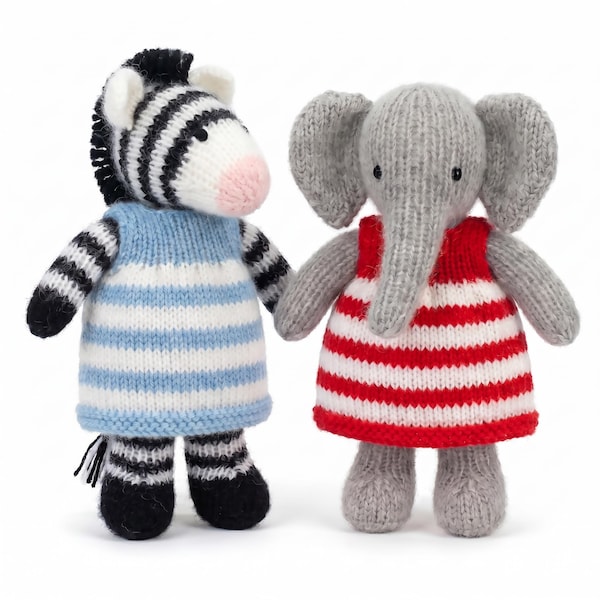 Patrón de tejido para juguetes de cebra y elefante de bolsillo, Debi Birkin Patterns, descarga digital en PDF, tejido fácil para principiantes, muñeco de conejito animal