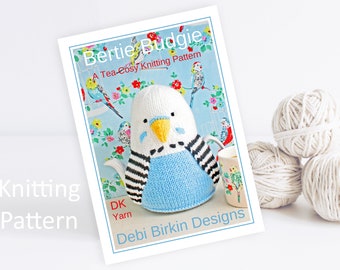 Tea cosy knitting pattern  tea cozy cosy, cosies, BUDGIE budgerigar knitting pattern, Debi Birkin Patterns, PDF digital download, parrot