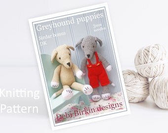 Knitting pattern for greyhound, dog patterns, Debi Birkin Patterns, PDF digital download, unicorn patterns, cotton rabbits, toy patterns