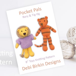 Knitting pattern for cat, lion, tiger, Debi Birkin Patterns, PDF digital download, toy knitting pattern, cotton rabbits, toys knitted
