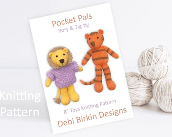 Knitting pattern for cat, lion, tiger, Debi Birkin Patterns, PDF digital download, toy knitting pattern, cotton rabbits, toys knitted