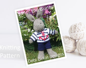 Knitting pattern for toys, Debi Birkin Patterns, PDF digital download, toy knitting pattern, cotton rabbits, bunny knitting patterns clothes