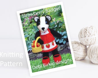 Knitting pattern for badger, Debi Birkin Patterns, PDF digital download, toy knitting pattern, cotton rabbits, animal, toys, knitted bunny