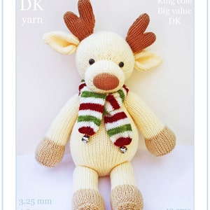 Knitting pattern for reindeer, Debi Birkin Patterns, PDF digital download, toy knitting pattern, cotton rabbits, animal moose deer bambi image 2