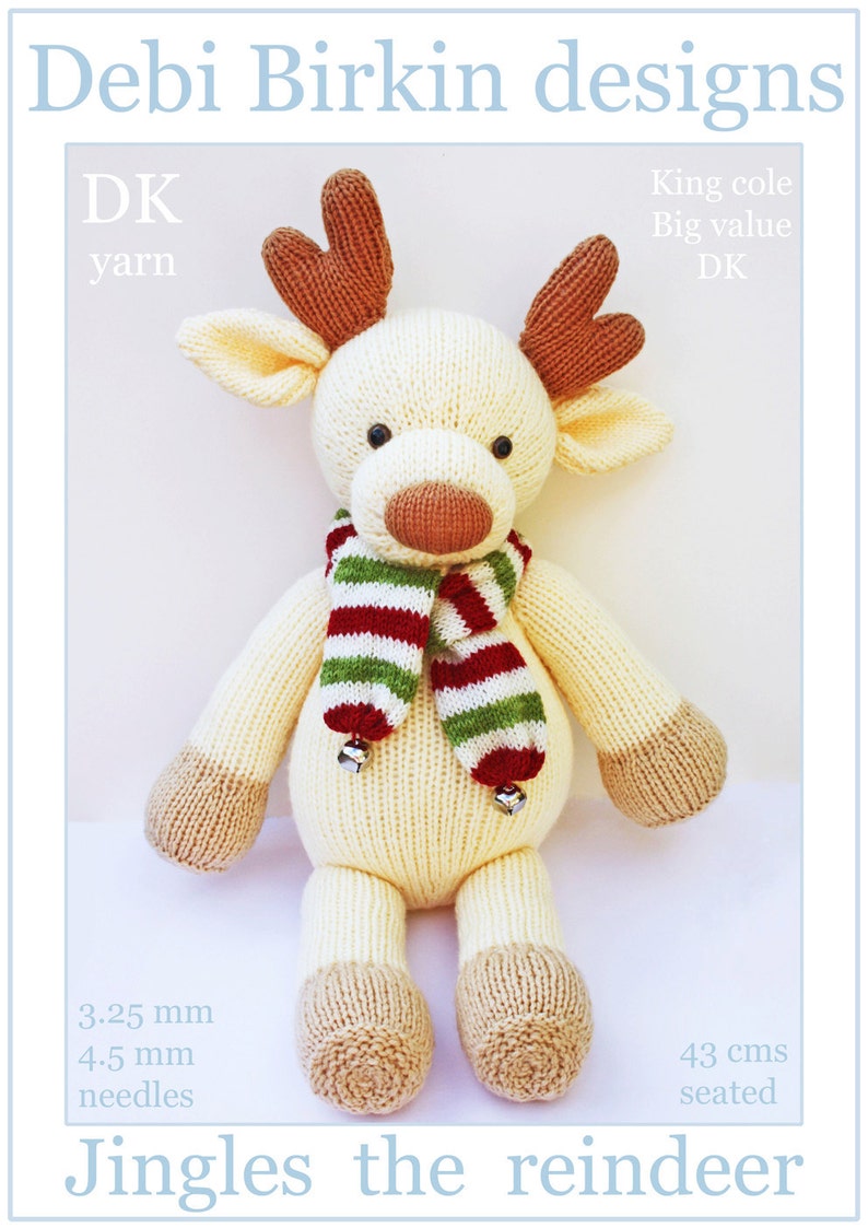 Knitting pattern for reindeer, Debi Birkin Patterns, PDF digital download, toy knitting pattern, cotton rabbits, animal moose deer bambi image 2