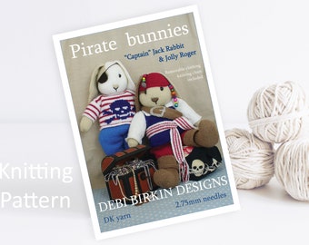 Knitting pattern for pirates, Debi Birkin Patterns, PDF digital download, toy knitting pattern, cotton rabbits, animal, toys knitted