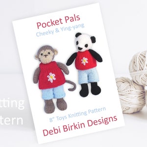 Knitting pattern for monkey, panda, Debi Birkin Patterns, PDF digital download, toy knitting pattern, cotton rabbits, animal, toys knitted