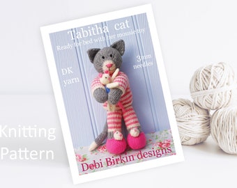 Knitting pattern for cat, Debi Birkin Patterns, PDF digital download, toy knitting pattern, cotton rabbits, animal moose deer kitten