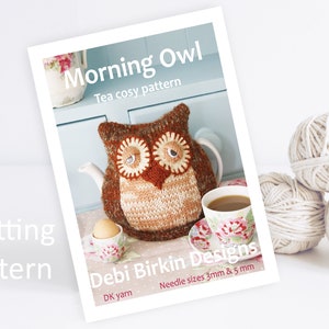 Knitting pattern for owl tea cozy cosy cosies cozies, Debi Birkin Patterns, PDF digital download, bunny owl doll, knitting patterns