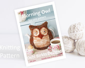 Knitting pattern for owl tea cozy cosy cosies cozies, Debi Birkin Patterns, PDF digital download, bunny owl doll, knitting patterns
