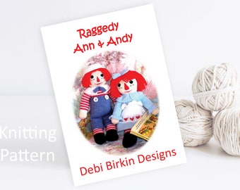 Knitting pattern for dolls clothes , Debi Birkin Patterns, PDF digital download, toy knitting pattern, raggedy ann doll knitting pattern