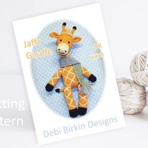 Knitting pattern for giraffe, Debi Birkin Patterns, PDF digital download, toy knitting pattern, cotton rabbits, animal, toys knitted