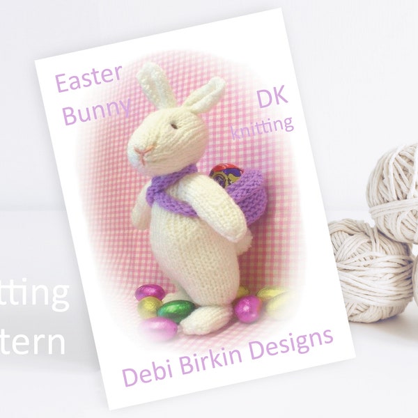 Knitting pattern for easter bunny, Debi Birkin Patterns, PDF digital download, easter toy patterns, cotton rabbit knitting patterns, toys