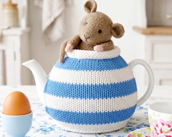 Breipatroon voor muis theemuts cosy, cosies, alice wonderland, Debi Birkin Patterns, digitale download pdf, cornish, cornwall, slaapmuis