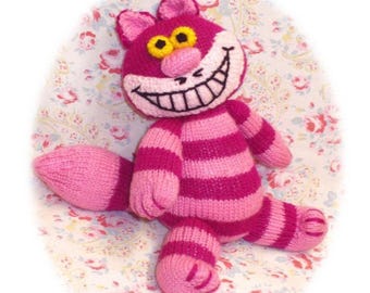Knitting pattern cheshire cat, Debi Birkin Patterns, PDF digital download, toy knitting pattern, cotton rabbits,  alice in wonderland