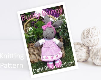 Knitting pattern for toys, Debi Birkin Patterns, PDF digital download, toy knitting pattern, cotton rabbits, bunny knitting patterns clothes