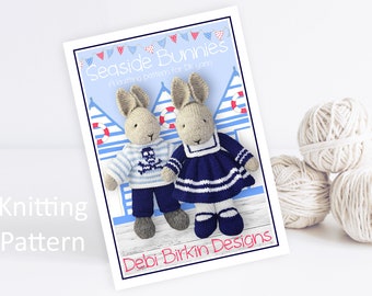 Knitting pattern for toys, Debi Birkin Patterns, PDF digital download, toy knitting pattern, cotton rabbits, bunny knitting patterns clothes