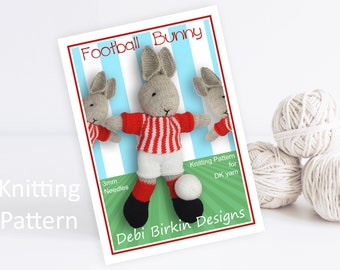 Football, Bunny, Knitting pattern for toys, Debi Birkin Patterns, PDF digital download, toy knitting pattern, cotton rabbits, seaside art