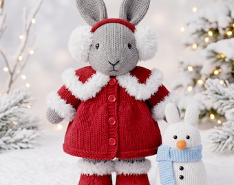 Breipatroon voor een kerstkonijntje, Debi Birkin Patterns, digitale PDF-download, kerstspeelgoedpatronen, katoenen konijnenbreipatroon, speelgoed