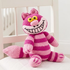 Knitting pattern cheshire cat, Debi Birkin Patterns, PDF digital download, toy knitting pattern, cotton rabbits,  alice in wonderland