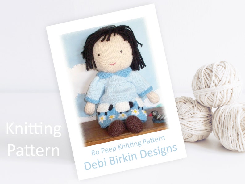 Knitting pattern for dolls clothes , Debi Birkin Patterns, PDF digital download, toy knitting pattern, bo peep doll knitting pattern image 1