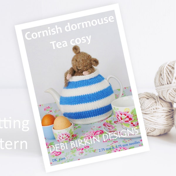 Knitting pattern for mouse tea cozy cosy, cosies, alice wonderland, Debi Birkin Patterns, PDF digital download, cornish, cornwall, dormouse