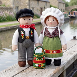 Molde de tricô para bonecas, Debi Birkin Patterns, download digital em PDF, molde de tricô para brinquedo, barco de canal inglês, barco estreito, Rosie e Jim
