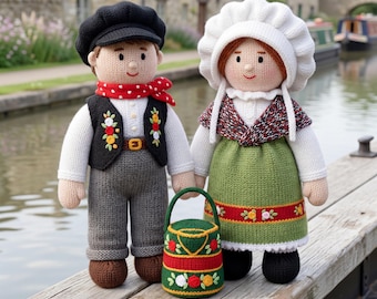 Breipatroon voor poppen, Debi Birkin-patronen, digitale download pdf, speelgoedbreipatroon, Engelse rondvaartboot, narrowboat, rosie en jim