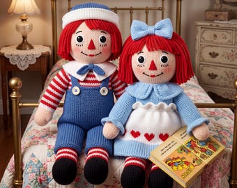 Breipatroon voor poppenkleding, Debi Birkin-patronen, digitale download pdf, speelgoedbreipatroon, breipatroon Raggedy Ann Doll