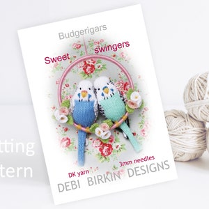 Knitting pattern for a budgie, Debi Birkin Patterns, PDF digital download, toy knitting pattern, Budgie, Budgerigar, parrot, Bird knitting