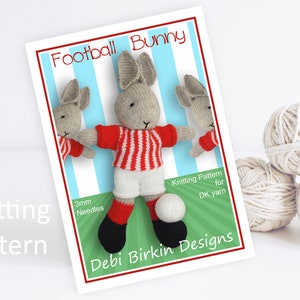 Knitting pattern for footballer, Debi Birkin Patterns, PDF digital download, toy knitting pattern, cotton rabbits, bunny, football, mouse