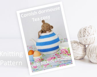 Knitting pattern for mouse tea cozy cosy, cosies, alice wonderland, Debi Birkin Patterns, PDF digital download, cornish, cornwall, dormouse