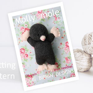 Knitting pattern for toys, Debi Birkin Patterns, PDF digital download, toy knitting pattern, cotton rabbits, mole knitting pattern, wildlife