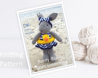 Knitting pattern for toys, Debi Birkin Patterns, PDF digital download, toy knitting pattern, cotton rabbits, bunny knitting patterns clothes