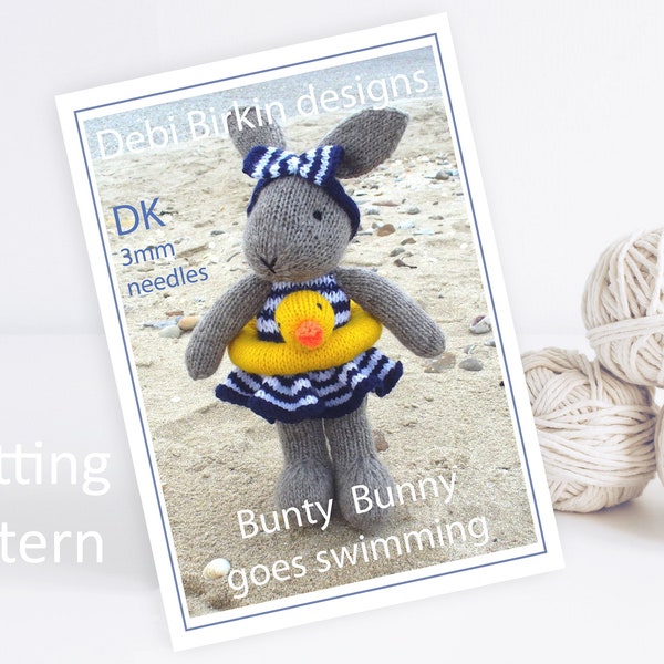 Knitting pattern for toys, Debi Birkin Patterns, PDF digital download, toy knitting pattern, cotton rabbits, bunny knitting patterns clothes