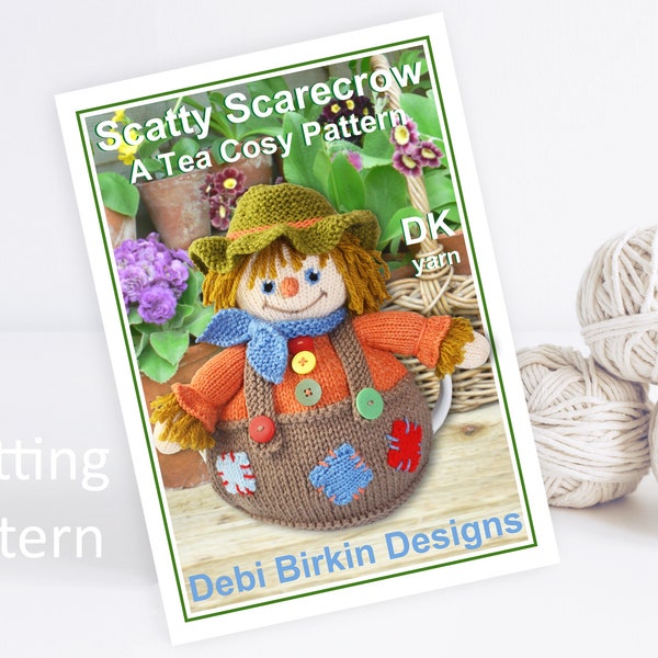 Knitting pattern for tea cozy cosy, cosies, scarecrow, Debi Birkin Patterns, PDF digital download, beehive, bees, farm, gardening, birds