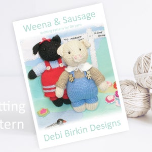 Knitting pattern pig toys, Debi Birkin Patterns, PDF digital download, toy knitting pattern, cotton rabbits, bunny knitting patterns clothes