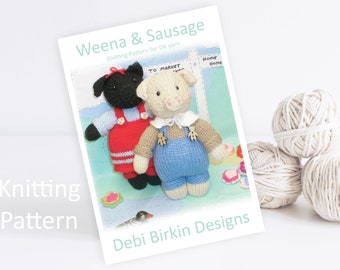 Knitting pattern pig toys, Debi Birkin Patterns, PDF digital download, toy knitting pattern, cotton rabbits, bunny knitting patterns clothes