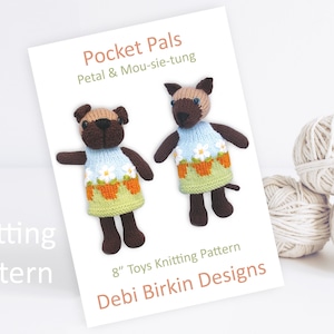 Knitting pattern for pug dog siamese kitten cat , Debi Birkin Patterns, PDF digital download, toy knitting pattern, cotton rabbits, toys