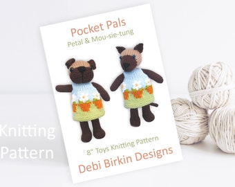 Knitting pattern for pug dog siamese kitten cat , Debi Birkin Patterns, PDF digital download, toy knitting pattern, cotton rabbits, toys