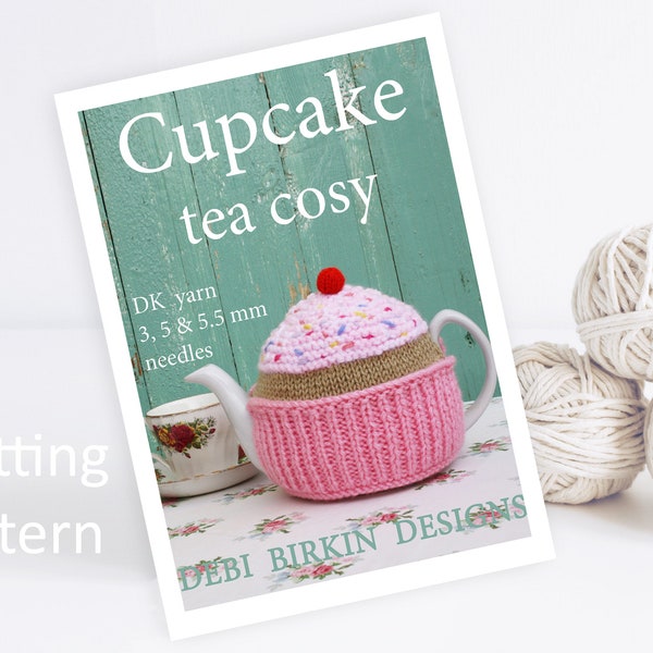 Knitting pattern for tea cozy cosy, cosies, alice wonderland, Debi Birkin Patterns, PDF digital download, cake, food, knitted cupcake, candy