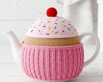Molde de tricô para capa de bule, design de cupcake, estilo Alice no País das Maravilhas (download em PDF)